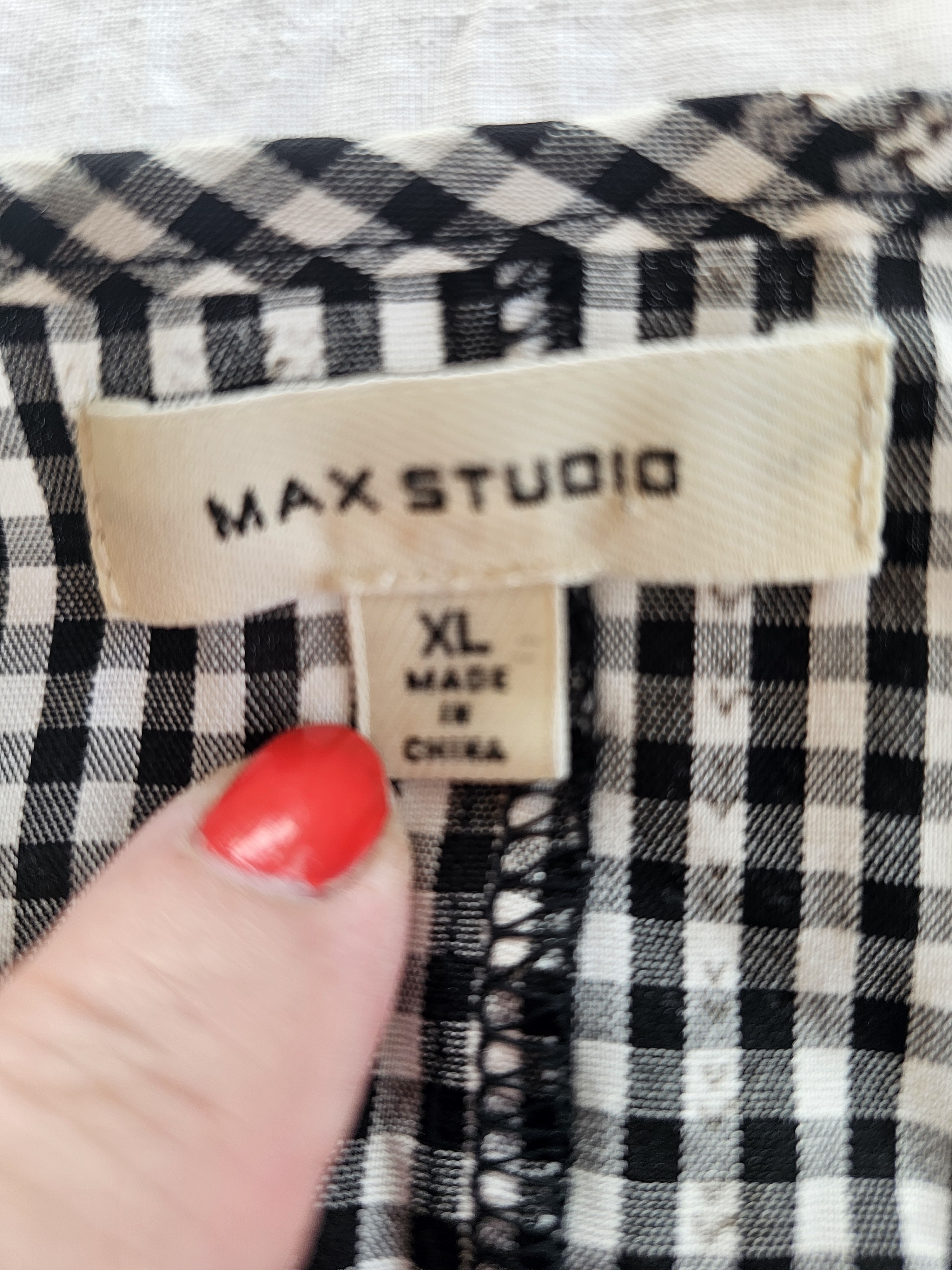 Max Studio Black & White Gingham Peasant Blouse Size Xl — image 2 of 7
